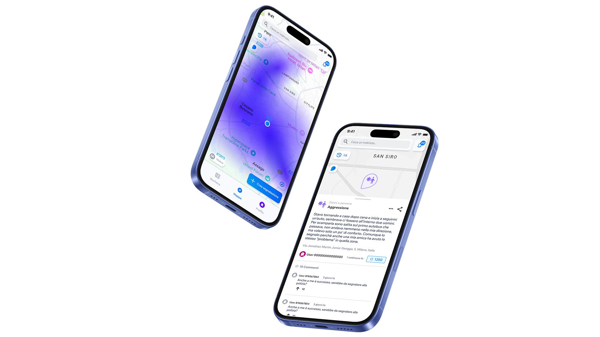 Two app screens floating on a white background