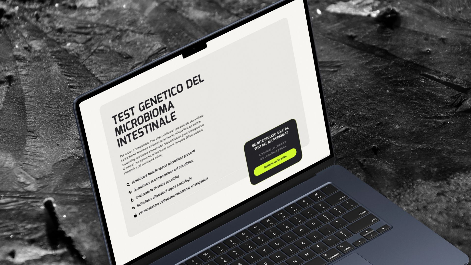 The gut microbiome genetic test page, with the button in acid yellow